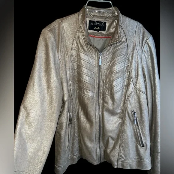 Bernardo Leather Jacket Gold Metallic Shimmer, Moto, Vintage, Retro Women’s M/L - Picture 3 of 13